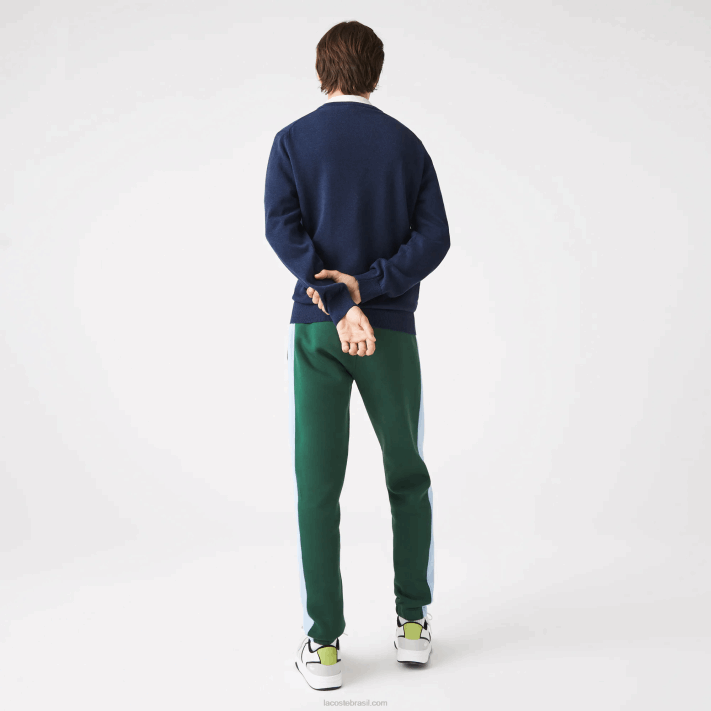 Lacoste suéter de algodão orgânico com decote em V homens chinelo azul 3gf 88BL1325 - Image 3