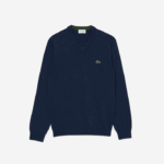 Lacoste suéter de algodão orgânico com decote em V homens chinelo azul 3gf 88BL1325 - Image 5