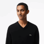 Lacoste suéter de algodão orgânico com decote em V homens preto 031 88BL1323 - Image 2