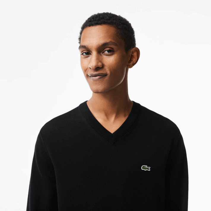 Lacoste suéter de algodão orgânico com decote em V homens preto 031 88BL1323 - Image 2