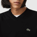 Lacoste suéter de algodão orgânico com decote em V homens preto 031 88BL1323 - Image 5