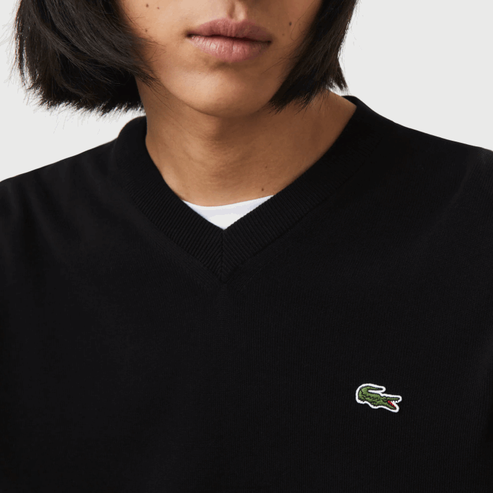 Lacoste suéter de algodão orgânico com decote em V homens preto 031 88BL1323 - Image 5
