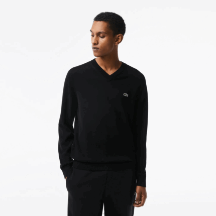 Lacoste suéter de algodão orgânico com decote em V homens preto 031 88BL1323