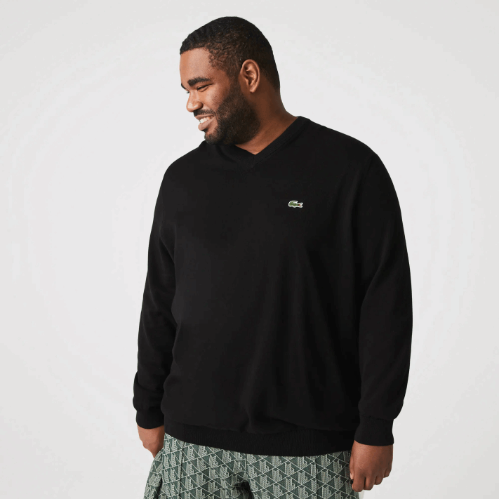 Lacoste suéter de algodão orgânico com decote em V homens preto 031 88BL1323 - Image 7