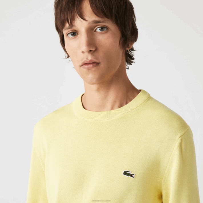 Lacoste suéter de gola redonda de algodão orgânico homens amarelo 107 88BL1617 - Image 2