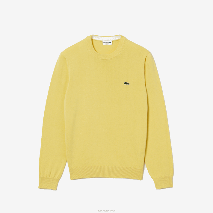 Lacoste suéter de gola redonda de algodão orgânico homens amarelo 107 88BL1617 - Image 4