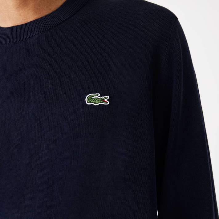 Lacoste suéter de gola redonda de algodão orgânico homens azul marinho 166 88BL1451 - Image 3