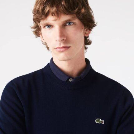Lacoste suéter de gola redonda de algodão orgânico homens azul marinho 166 88BL1451