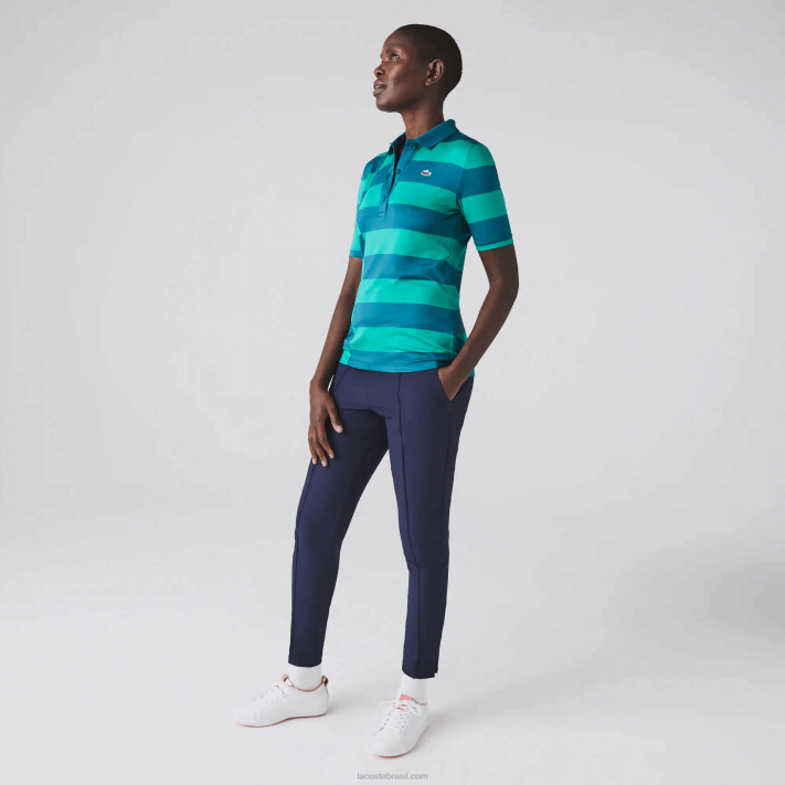 Lacoste suéter de golfe de jérsei listrado esportivo mulheres verde kxd 88BL2489 - Image 2
