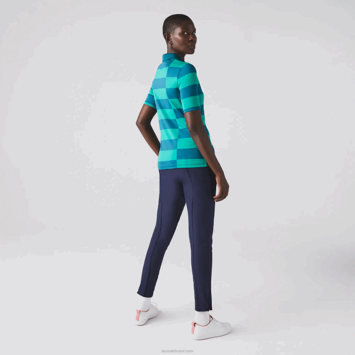 Lacoste suéter de golfe de jérsei listrado esportivo mulheres verde kxd 88BL2489 - Image 3