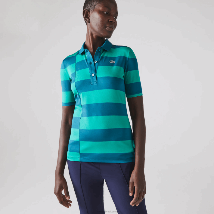 Lacoste suéter de golfe de jérsei listrado esportivo mulheres verde kxd 88BL2489 - Image 4