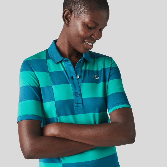 Lacoste suéter de golfe de jérsei listrado esportivo mulheres verde kxd 88BL2489 - Image 1
