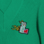 Lacoste suéter de lã com decote em V com distintivo cômico mulheres ldm verde 88BL2643 - Image 4
