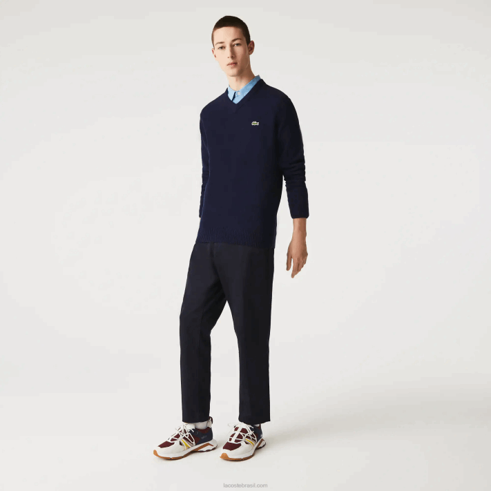 Lacoste suéter de lã com decote v homens azul marinho 166 88BL1555 - Image 1