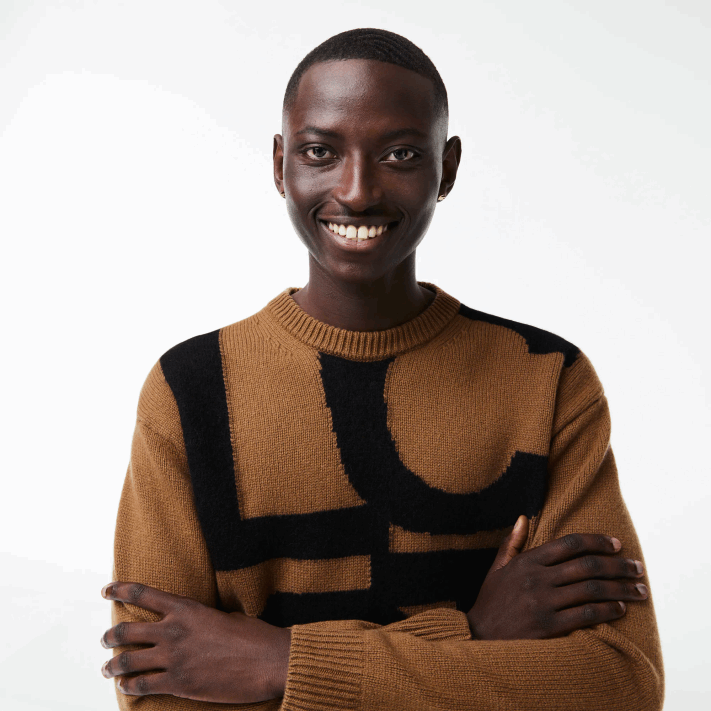 Lacoste suéter de lã com letras contrastantes de ajuste clássico homens marrom preto xp9 88BL1448 - Image 2