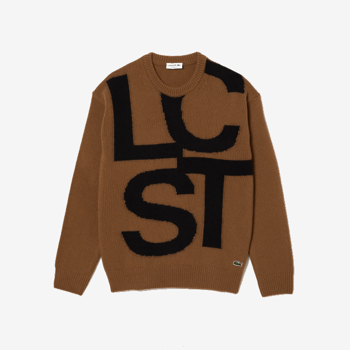 Lacoste suéter de lã com letras contrastantes de ajuste clássico homens marrom preto xp9 88BL1448 - Image 5