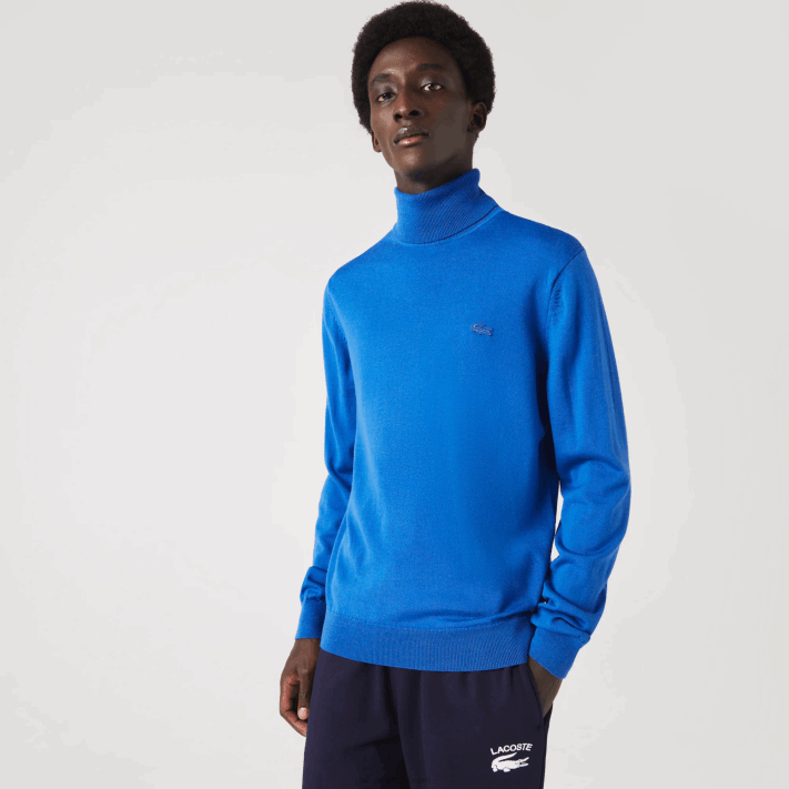 Lacoste suéter de lã merino gola alta homens azul k1q 88BL1594 - Image 1
