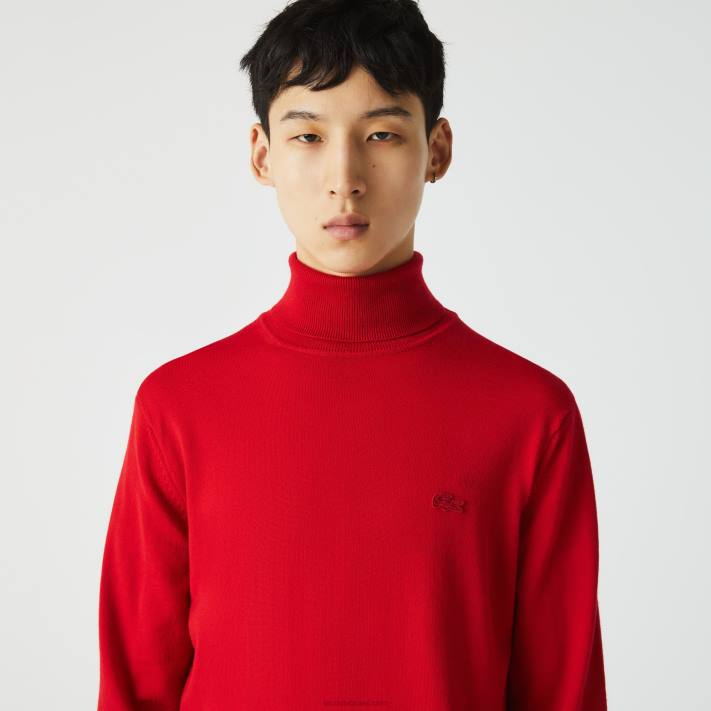 Lacoste suéter de lã merino gola alta homens vermelho 240 88BL1593 - Image 1