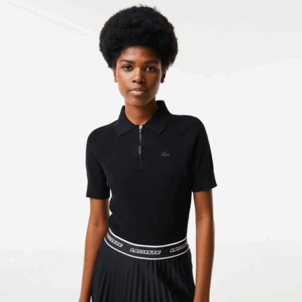 Lacoste suéter de malha com zíper mulheres preto 031 88BL2638