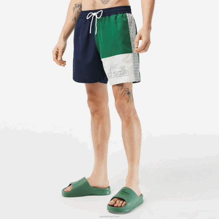 Lacoste sunga de poliéster reciclado colorblock homens azul marinho verde branco ast 88BL520 - Image 2