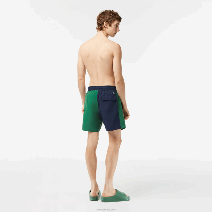 Lacoste sunga de poliéster reciclado colorblock homens azul marinho verde branco ast 88BL520 - Image 3