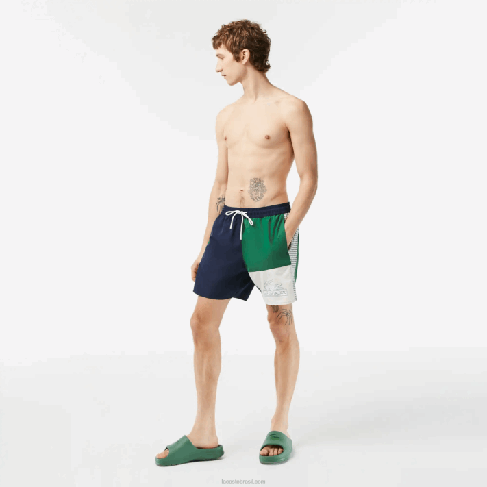 Lacoste sunga de poliéster reciclado colorblock homens azul marinho verde branco ast 88BL520 - Image 1