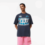 Lacoste t-shirt com estampa de jérsei de algodão solto homens kxe azul 88BL146