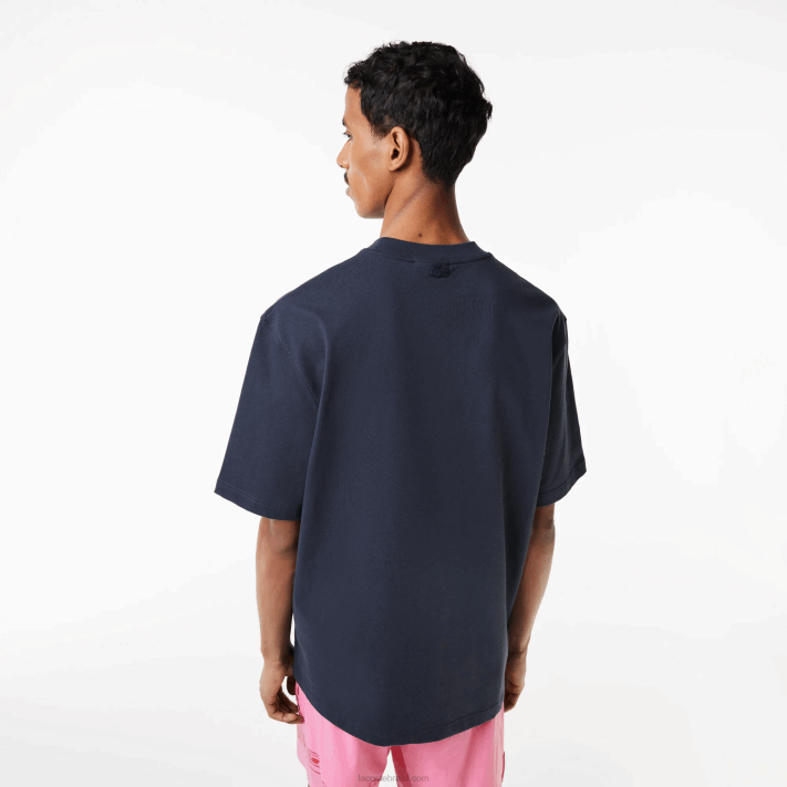 Lacoste t-shirt com estampa de jérsei de algodão solto homens kxe azul 88BL146 - Image 3
