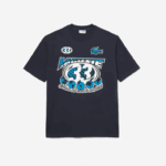 Lacoste t-shirt com estampa de jérsei de algodão solto homens kxe azul 88BL146 - Image 4