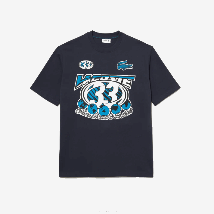 Lacoste t-shirt com estampa de jérsei de algodão solto homens kxe azul 88BL146 - Image 4