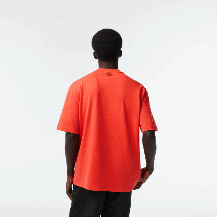 Lacoste t-shirt com estampa de jérsei de algodão solto homens laranja 02k 88BL145 - Image 3
