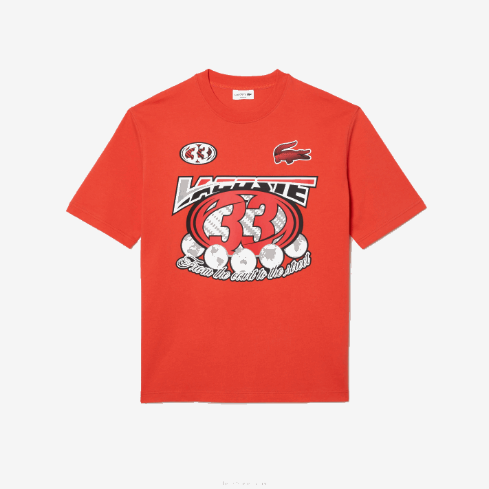 Lacoste t-shirt com estampa de jérsei de algodão solto homens laranja 02k 88BL145 - Image 4