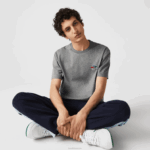 Lacoste t-shirt crocodilos de algodão orgânico com gola redonda homens lombo cinza 1vq 88BL921