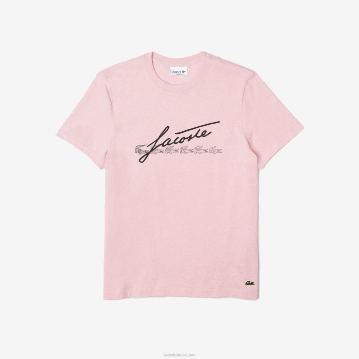 Lacoste t-shirt de algodão com gola redonda e estampa de crocodilo homens rosa hcq 88BL763 - Image 1
