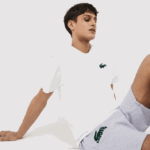 Lacoste t-shirt de algodão de gola redonda de crocodilo de veludo homens branco verde 7wj 88BL1343