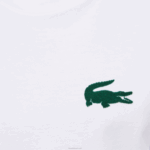 Lacoste t-shirt de algodão de gola redonda de crocodilo de veludo homens branco verde 7wj 88BL1343 - Image 6