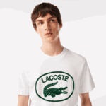 Lacoste t-shirt de algodão de marca tom sobre tom de ajuste relaxado homens branco verde 737 88BL132 - Image 2