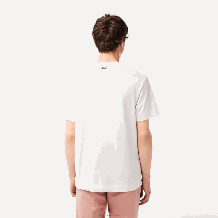Lacoste t-shirt de algodão de marca tom sobre tom de ajuste relaxado homens branco verde 737 88BL132 - Image 3