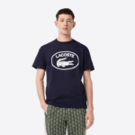 Lacoste t-shirt de algodão de marca tom sobre tom de ajuste relaxado homens preto/branco 88BL147