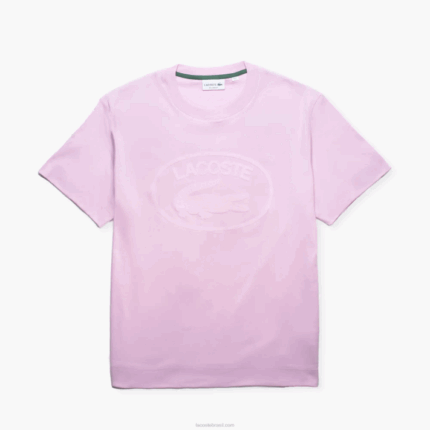Lacoste t-shirt de algodão de marca tom sobre tom de ajuste relaxado homens rosa z4h 88BL1531