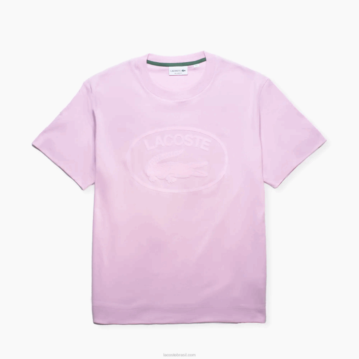 Lacoste t-shirt de algodão de marca tom sobre tom de ajuste relaxado homens rosa z4h 88BL1531 - Image 1