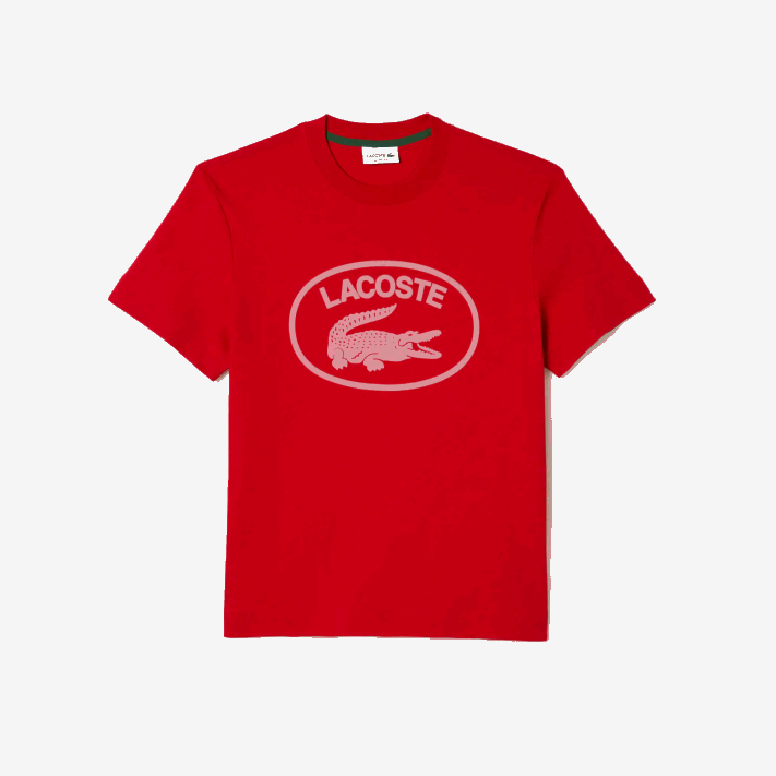 Lacoste t-shirt de algodão de marca tom sobre tom de ajuste relaxado homens vermelho rosa s4i 88BL131 - Image 3