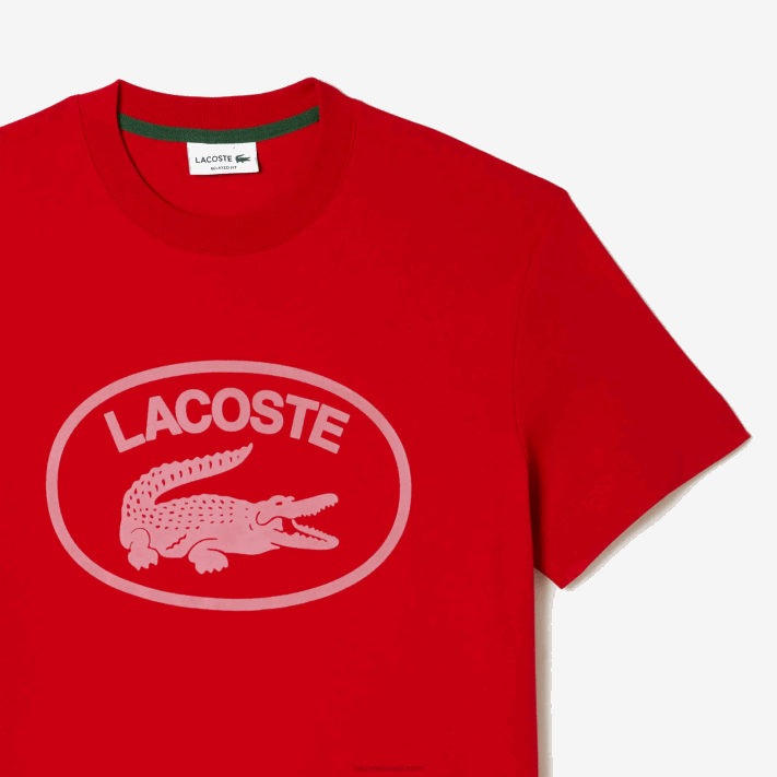 Lacoste t-shirt de algodão de marca tom sobre tom de ajuste relaxado homens vermelho rosa s4i 88BL131 - Image 4