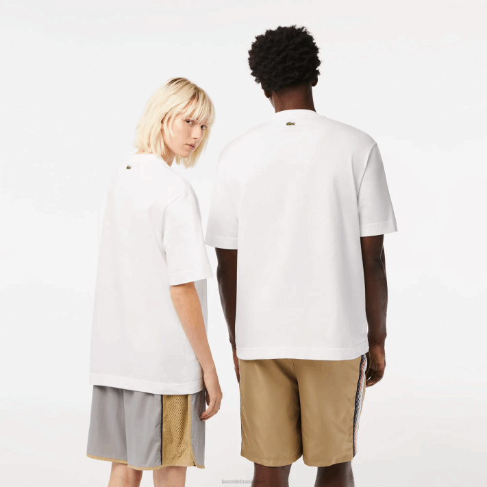 Lacoste t-shirt de algodão orgânico de crocodilo de ajuste solto homens branco 001 88BL75 - Image 3