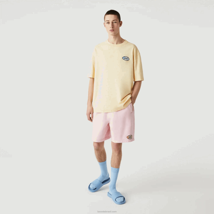 Lacoste t-shirt de algodão salpicado com pochete de verão ao vivo homens amarelo hbz 88BL936 - Image 5