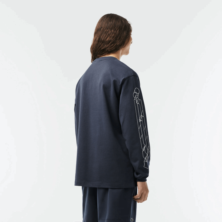 Lacoste t-shirt de manga comprida em jérsei de algodão solto homens kxe azul 88BL176 - Image 3