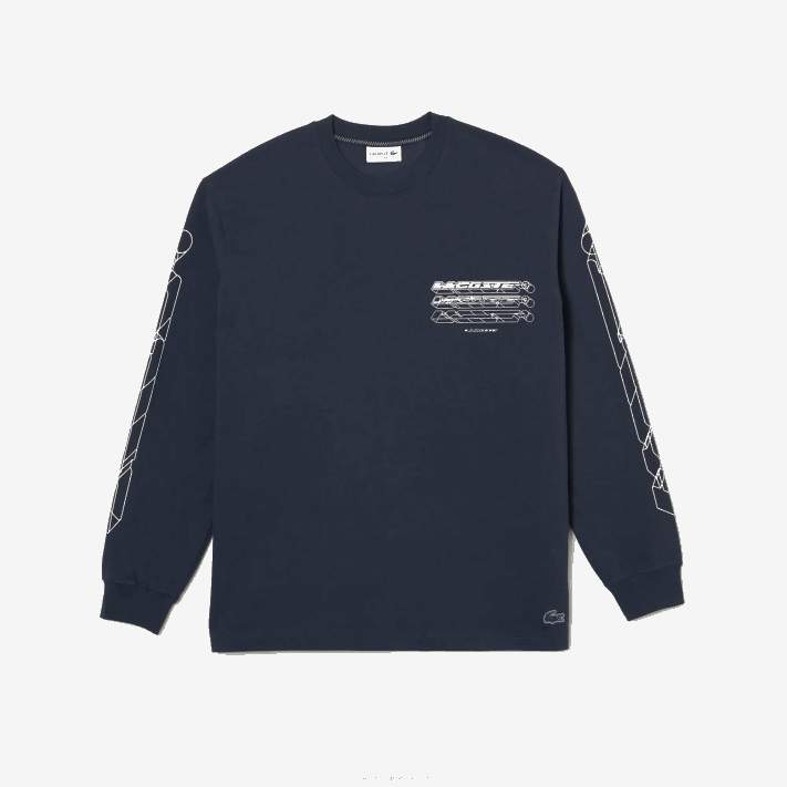 Lacoste t-shirt de manga comprida em jérsei de algodão solto homens kxe azul 88BL176 - Image 4