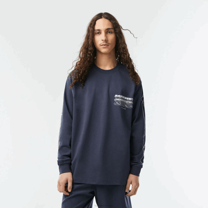 Lacoste t-shirt de manga comprida em jérsei de algodão solto homens kxe azul 88BL176 - Image 1
