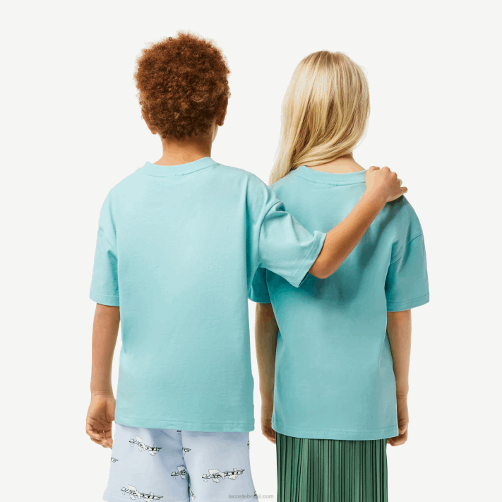 Lacoste t-shirt de marca em jersey de algodão orgânico crianças verde claro branco y7i 88BL3039 - Image 2