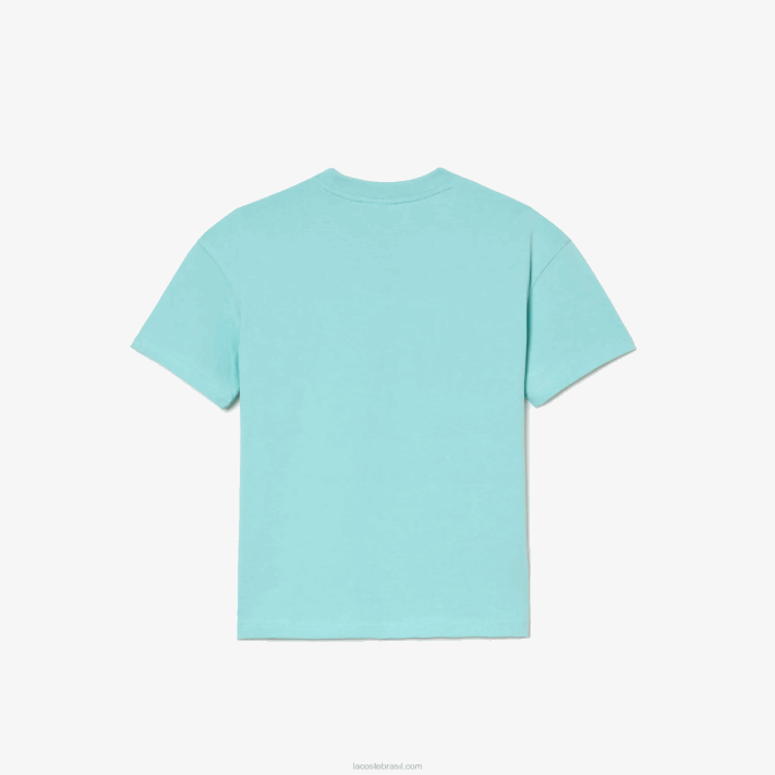 Lacoste t-shirt de marca em jersey de algodão orgânico crianças verde claro branco y7i 88BL3039 - Image 4